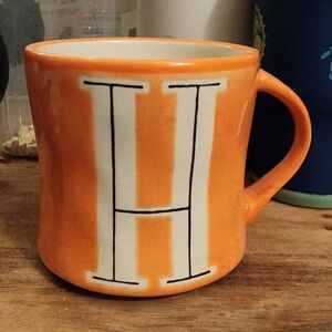 Anthropologie Orange H Monogram Mug